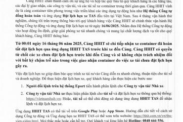 Thông báo V/v Vận hành chính thức hệ thống Cổng tự động và Ứng dụng đặt lịch hẹn xe TAS